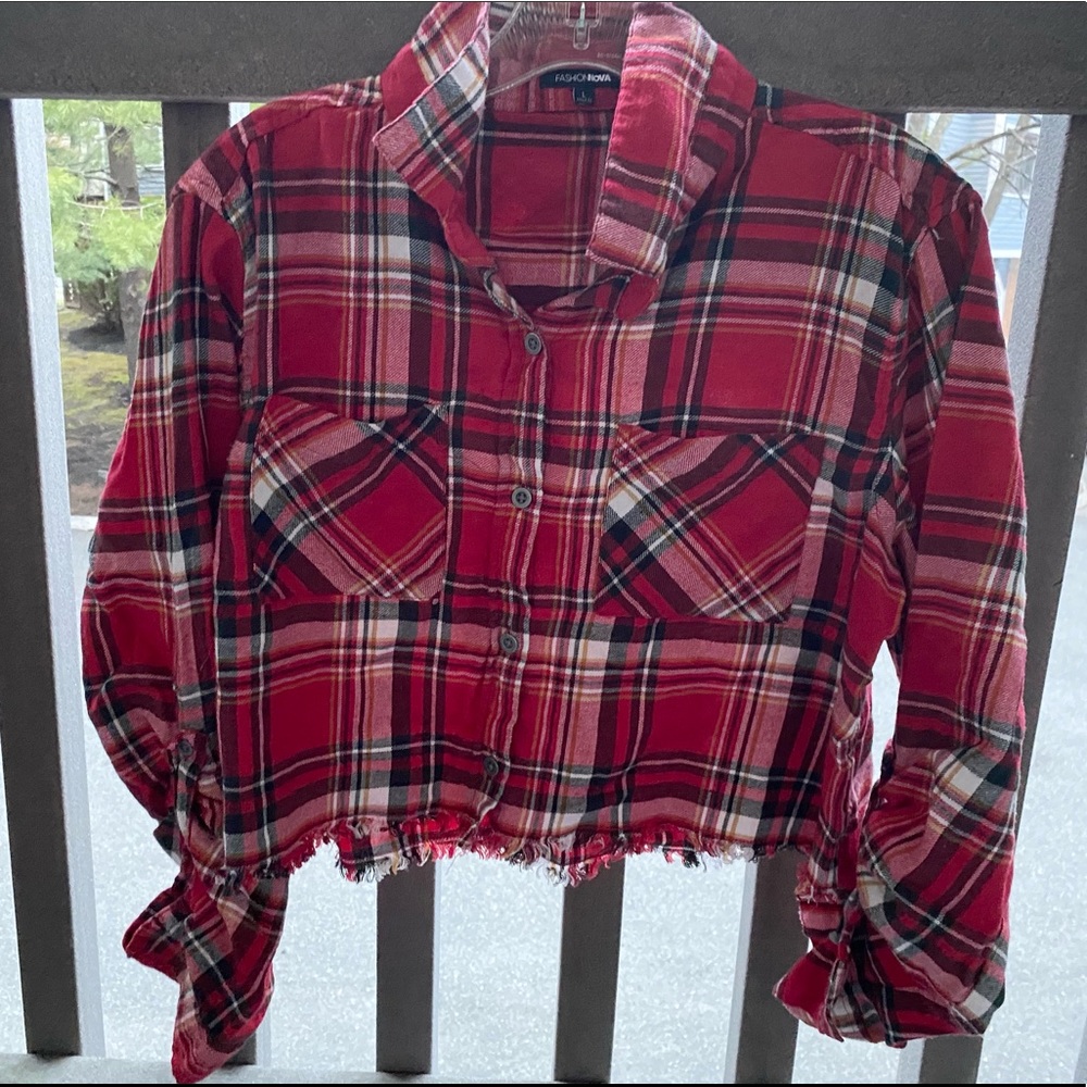 Fashion Nova Red Crop Flannel